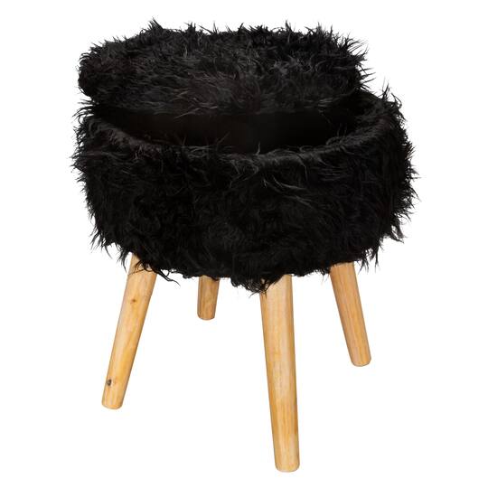 Organize It All Black Faux Fur Storage Ottoman
